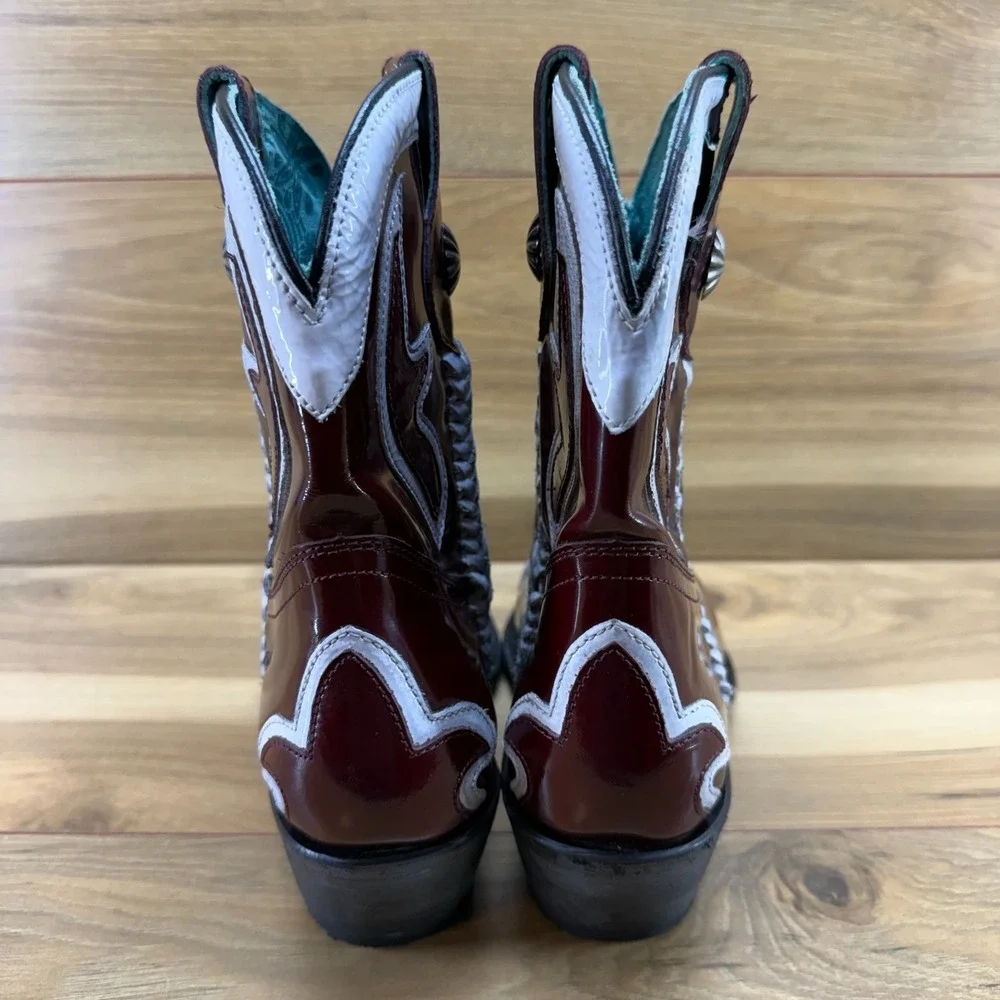 Corral Boots Burgundy High Gloss White Western Boot Womens 9 Western Short